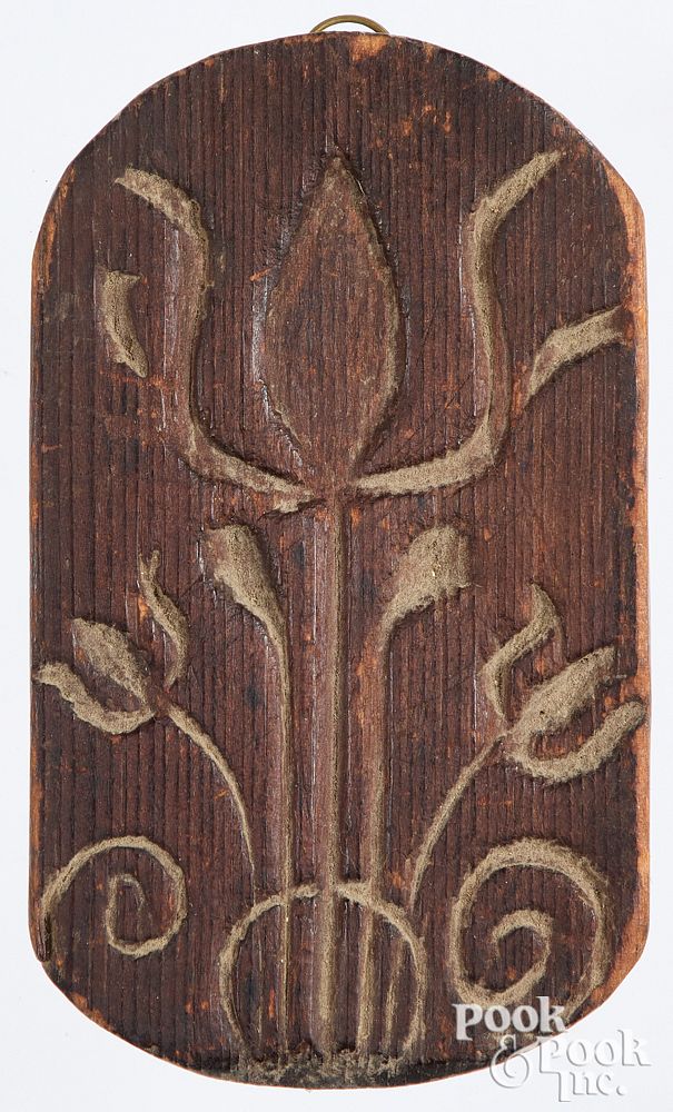 Appraisal: Carved pine tulip print th c bearing a collec Carved