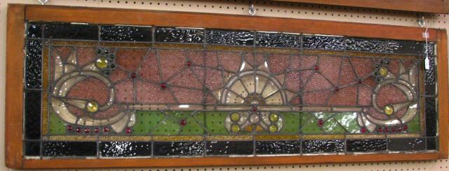 Appraisal: Antique stained glass transom window x with beveled glass and