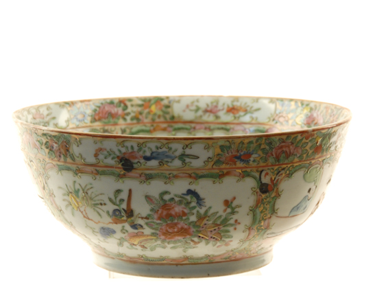 Appraisal: A th C Rose Medallion Punch Bowl unmarked Chip to