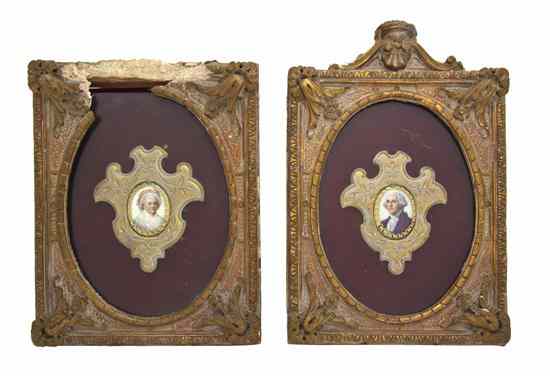 Appraisal: A Pair of American Painted Medallions depicting George and Martha