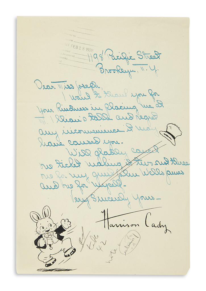 Appraisal: CADY HARRISON Illustrated Letter Signed to Dear Miss Joseph thanking