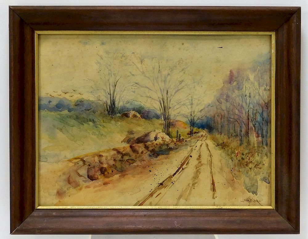 Appraisal: Nelson Fish Country Road Landscape WC Painting Nelson H Fish