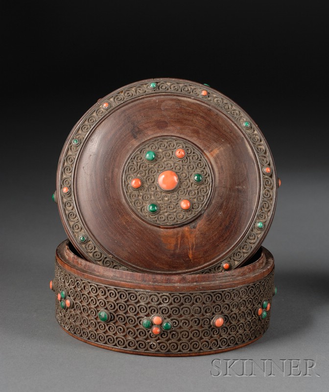 Appraisal: Circular Box and Cover Tibet th century turned burlwood surface