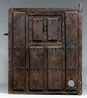 Appraisal: Massive iron mounted castle door mixed woods probably elm heavy