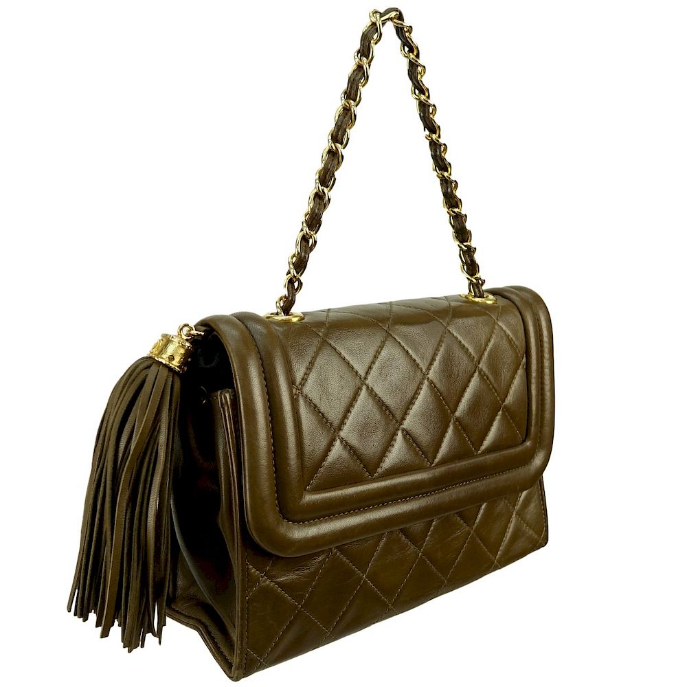 Appraisal: Chanel Bag Chanel Brown Quilted Leather Tassel Flap Bag Gold