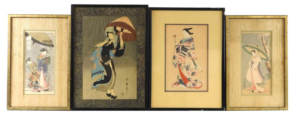 Appraisal: Four Japanese woodblock prints of women one by Utamaro Hitsu