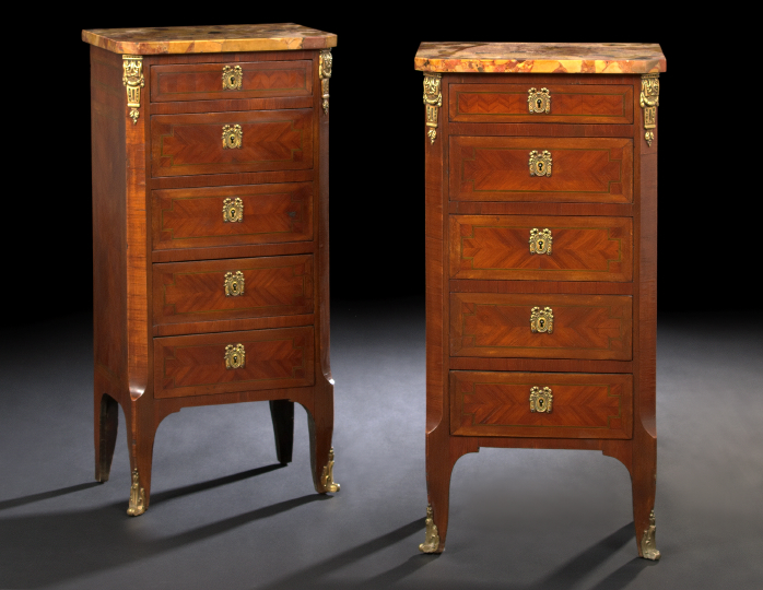 Appraisal: Pair of Napoleon III Kingwood and Marble-Top Bedside Chests third