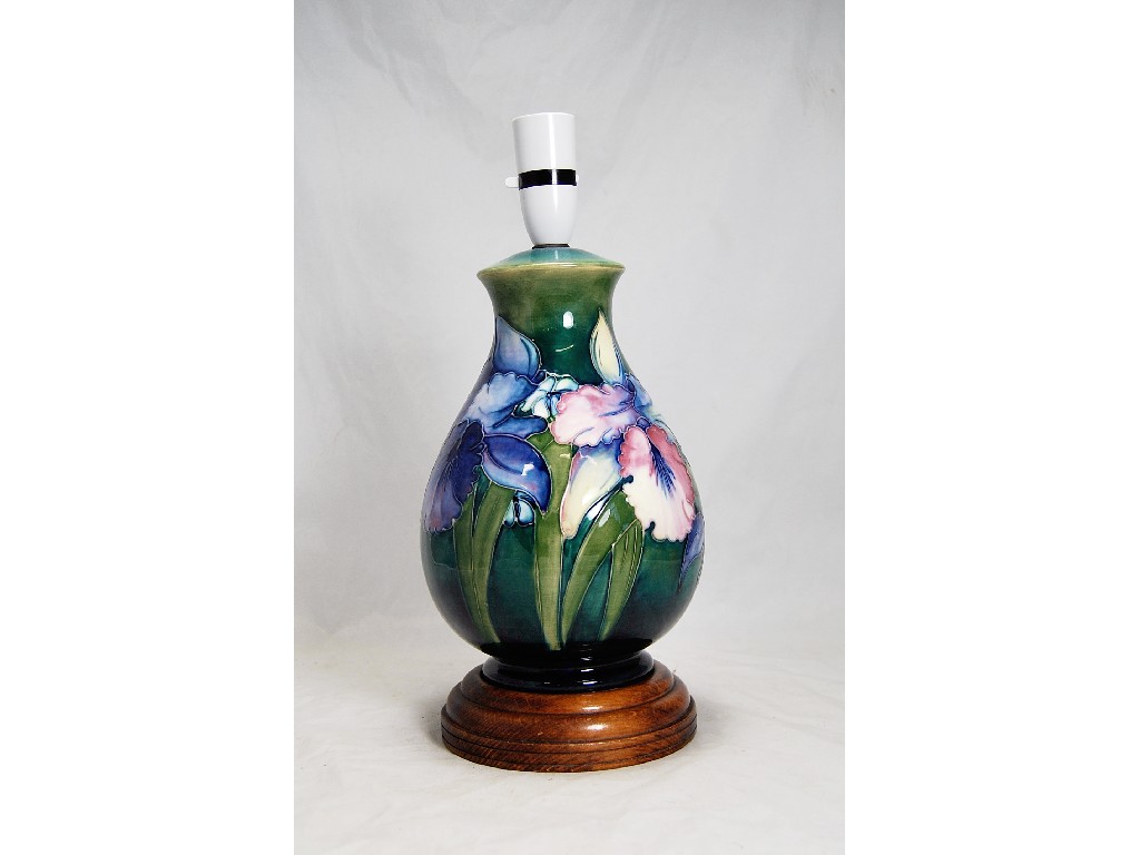 Appraisal: Moorcroft baluster shape table lamp 'Iris pattern' on a mottled