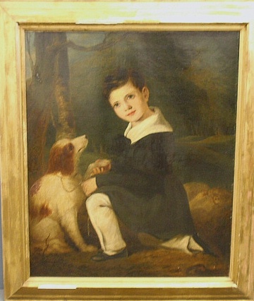 Appraisal: - English oil on canvas painting of a kneeling boy