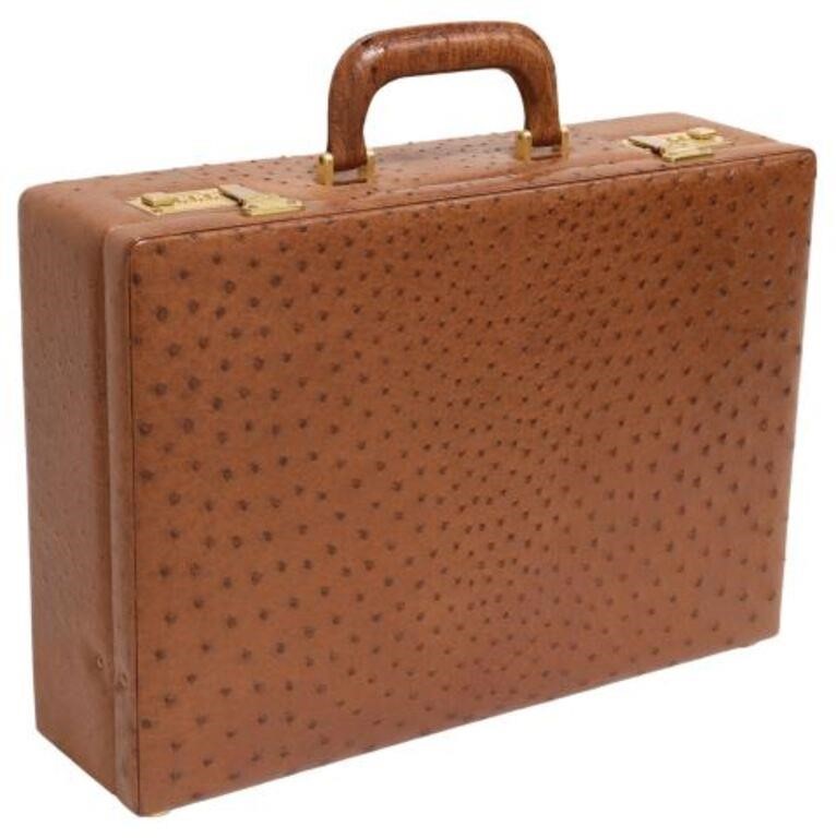 Appraisal: Loveless tan ostrich leather briefcase the interior with expandable legal-size