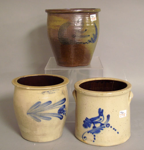 Appraisal: Three stoneware crocks th c one impressed Cowden Wilcox