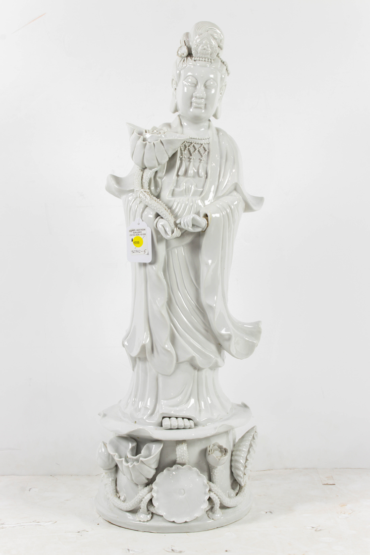 Appraisal: CHINESE BLANC-DE-CHINE FIGURE OF GUANYIN Chinese blanc-de-chine figure of Guanyin