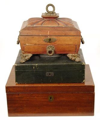 Appraisal: A late Regency gilt tooled leather covered sewing box with