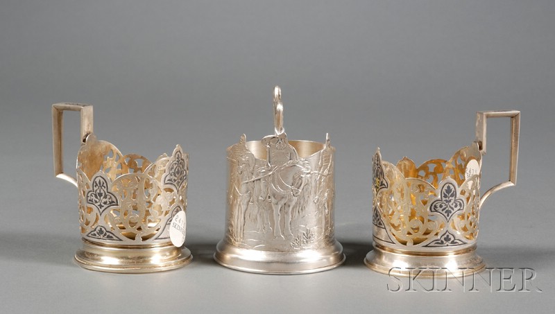 Appraisal: Three Russian Silver Tea Glass Frames comprising one stamped with