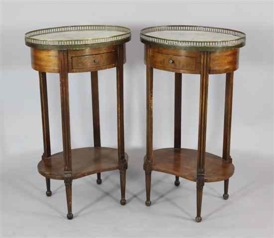 Appraisal: A pair of Louis XVI style marble-topped mahogany oval gueridon