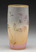 Appraisal: DAUM CAMEO ENAMEL VASE Purple floral decorated vase with gold