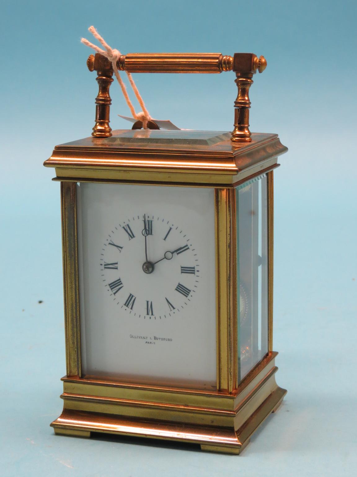 Appraisal: A gilt-brass carriage clock enamelled dial signed Ollivant Botsford Paris