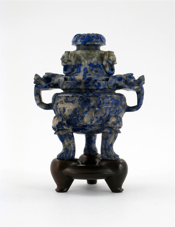 Appraisal: A Chinese lapis lazuli tripod censer and cover