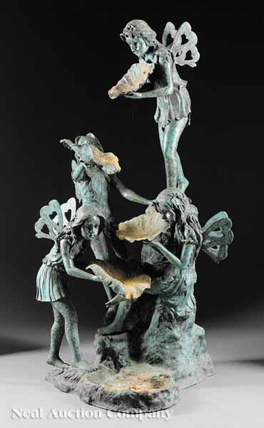 Appraisal: A Patinated Bronze Figural Fountain four fairies with lilies height