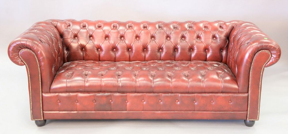 Appraisal: Chesterfield leather upholstered sofa ht lg Chesterfield leather upholstered sofa