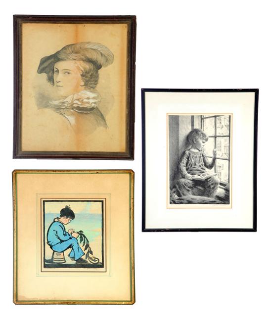 Appraisal: THREE PRINTS Young boy looking out a window signed James