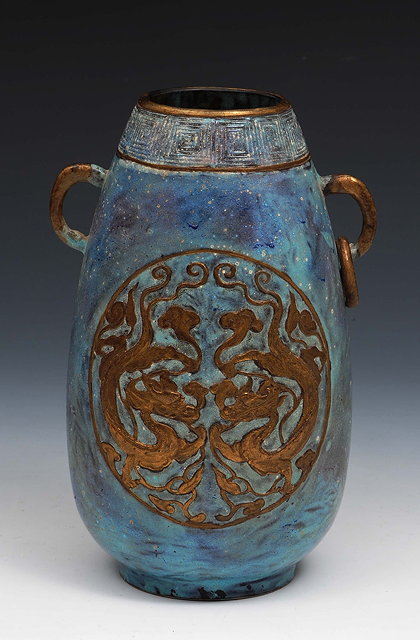 Appraisal: A Chinese blue enamel vase th Centurywith two dragons to