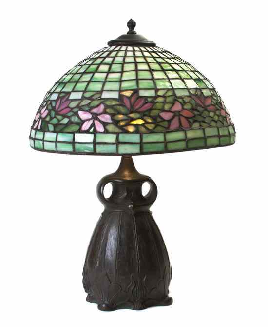 Appraisal: An American Leaded Glass Table Lamp the domed geometric shade