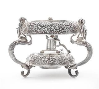 Appraisal: A Japanese Silver Water Kettle Stand Y Konoike Yokohama Meiji