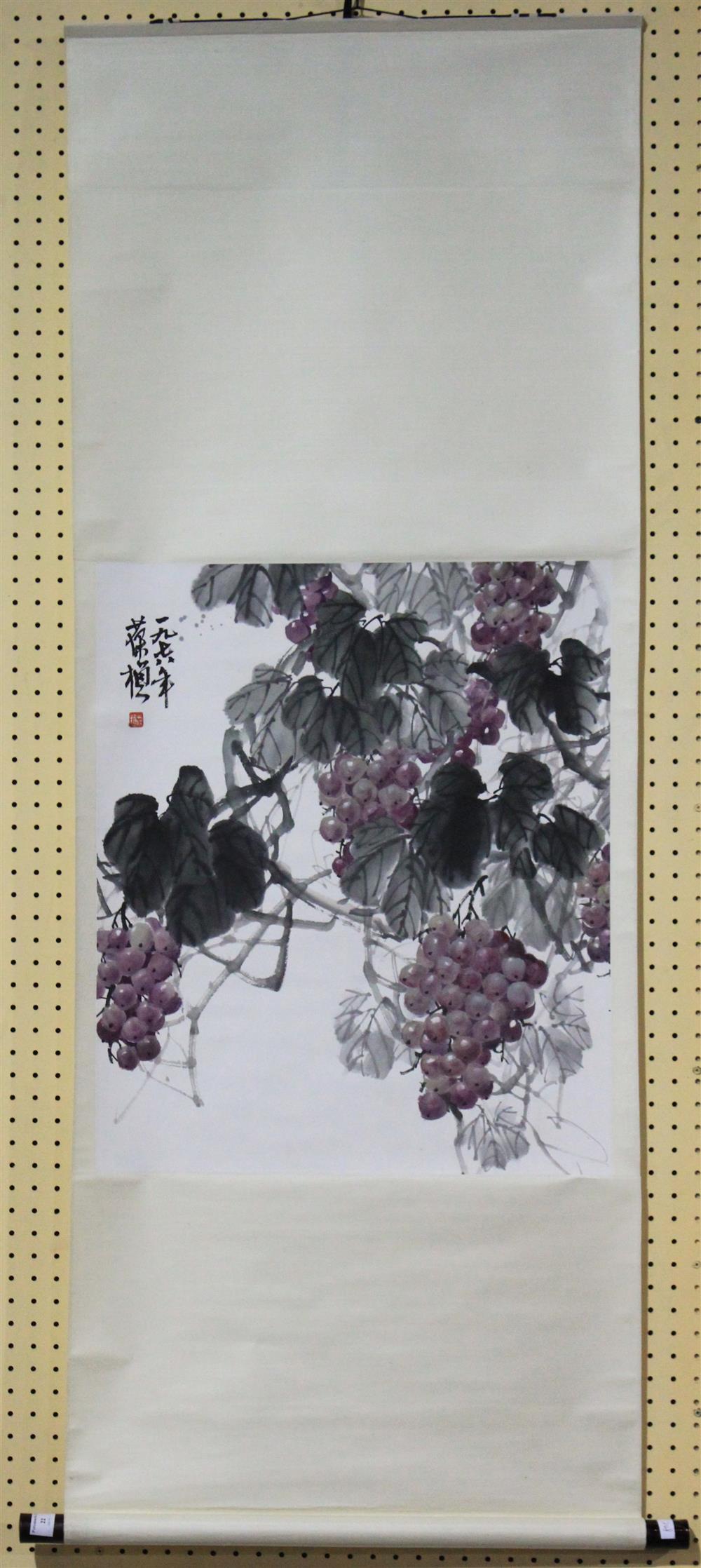 Appraisal: BAOZHEN SU GRAPES SCROLL ink and color on paper -