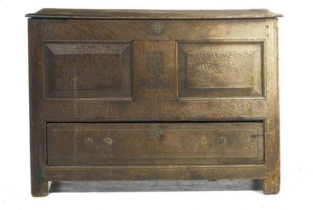 Appraisal: A QUEEN ANNE JOINED OAK MULE CHEST DATED with boarded