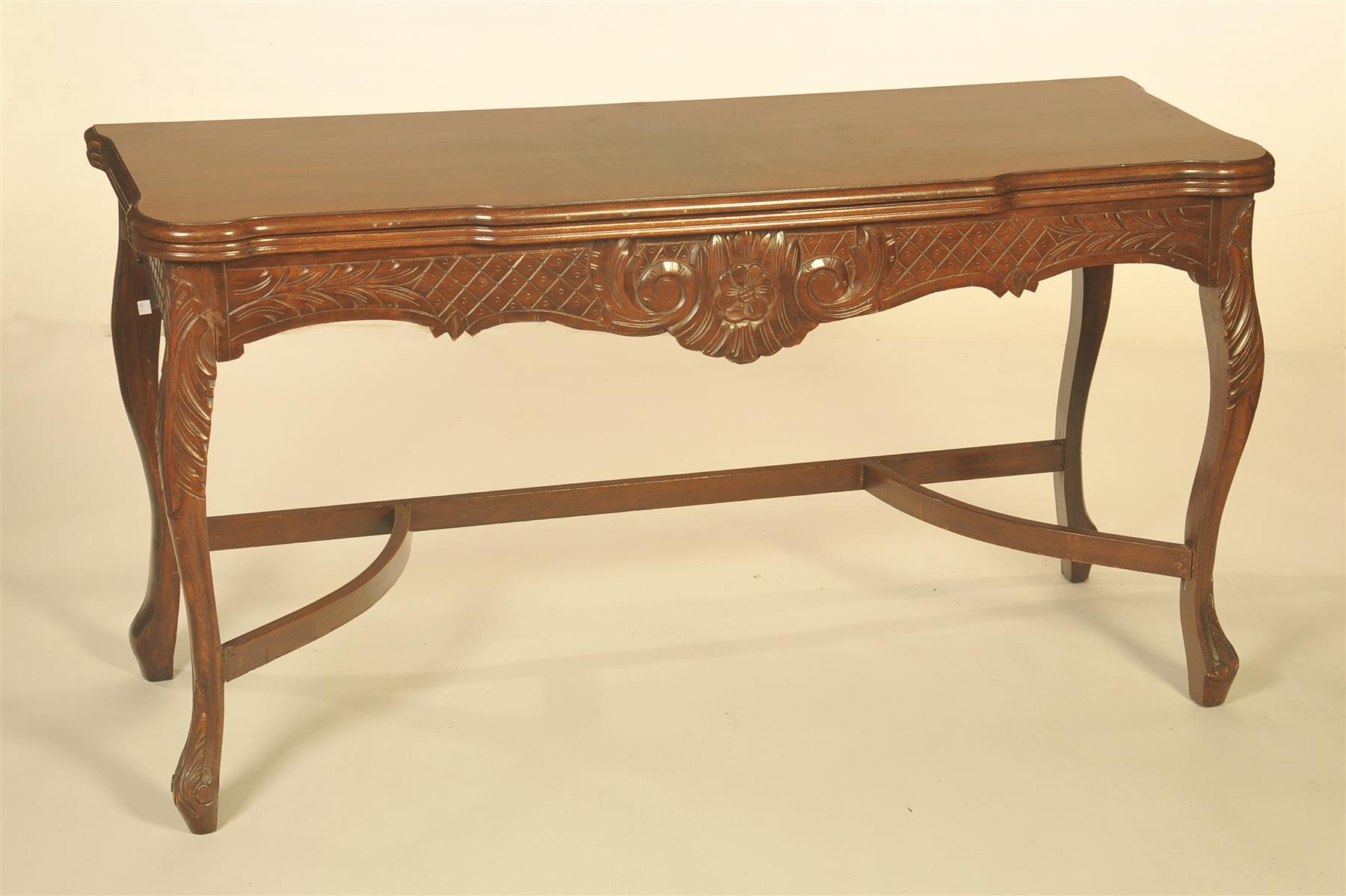 Appraisal: FRENCH-STYLE FLIP LID SERVING TABLE European th century walnut Shaped