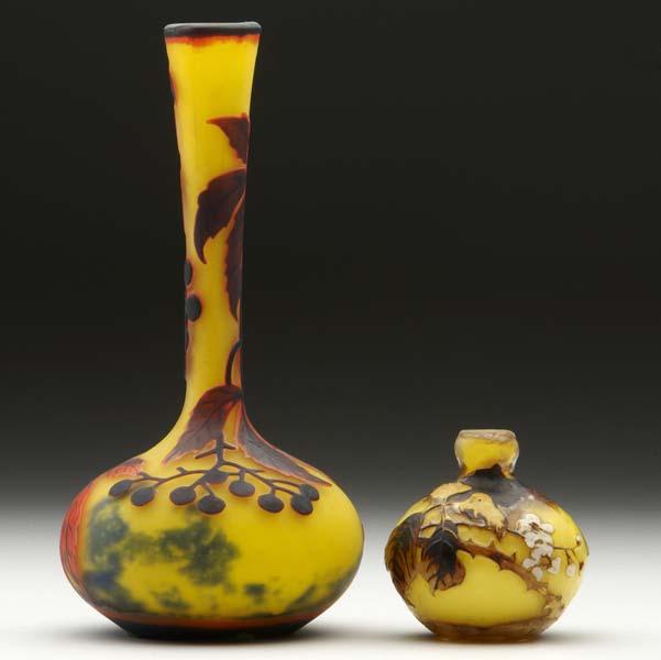 Appraisal: MULLER FRERES Two floral vases the larger with orange and