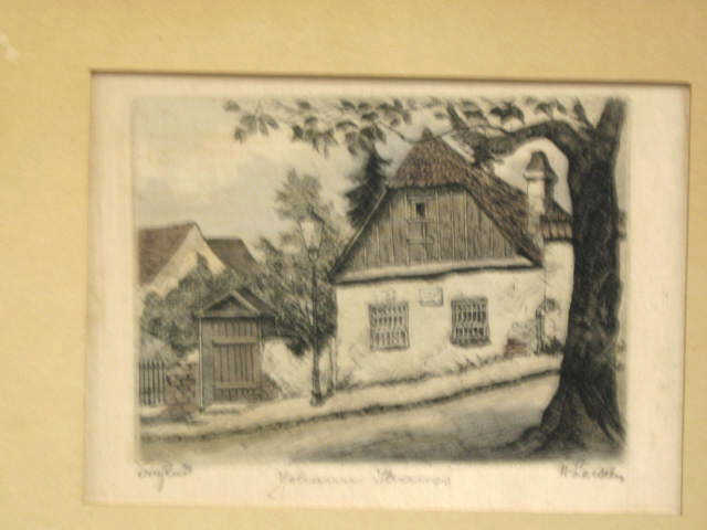 Appraisal: Original Etching on Silk birthplace of Johann Strauss artist signed