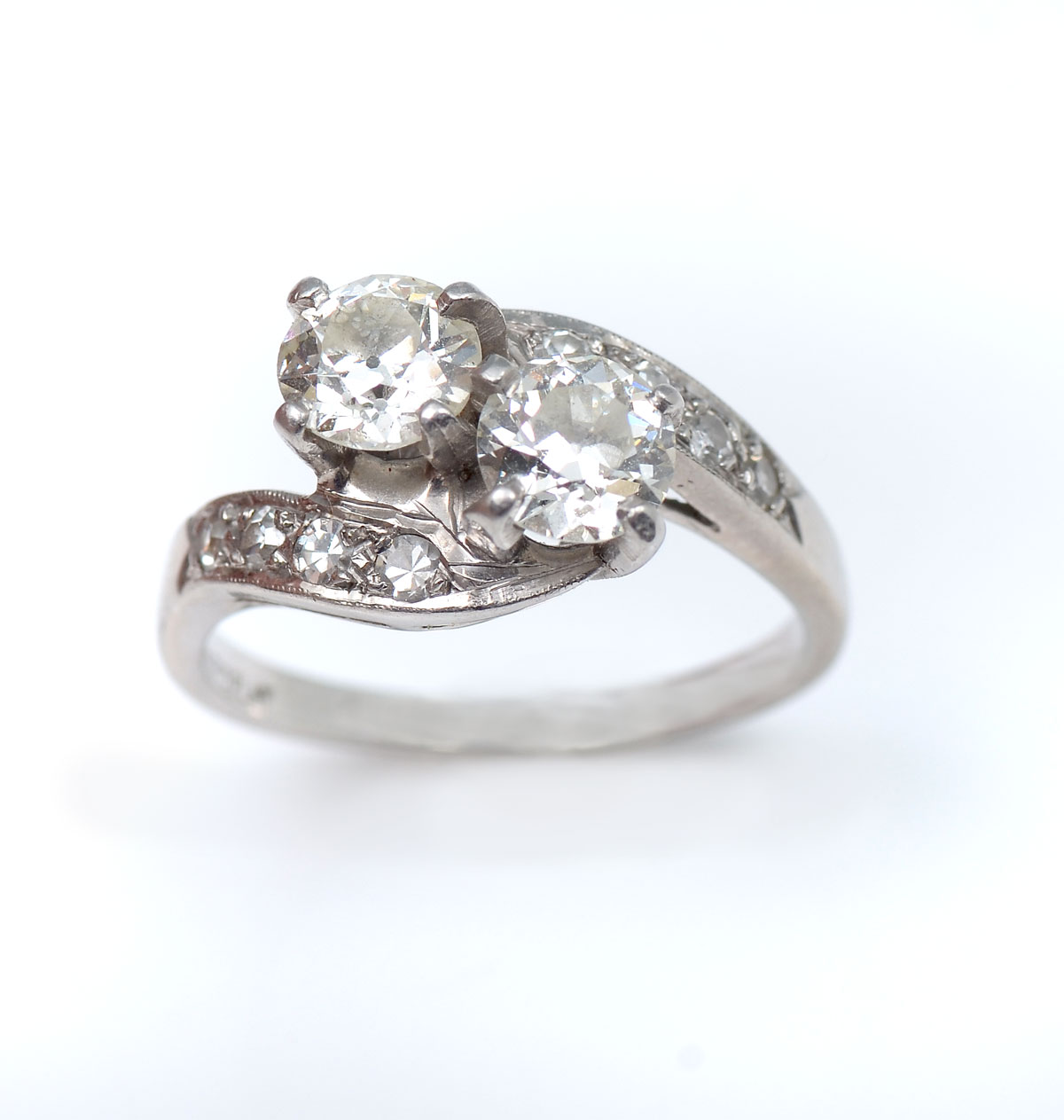 Appraisal: PLATINUM CTW DIAMOND RING Two CTW old mine cut diamonds