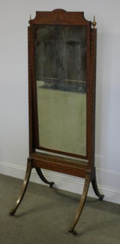 Appraisal: Adams Style Inlaid Mahogany Cheval Mirror Beautiful inlays and mounts