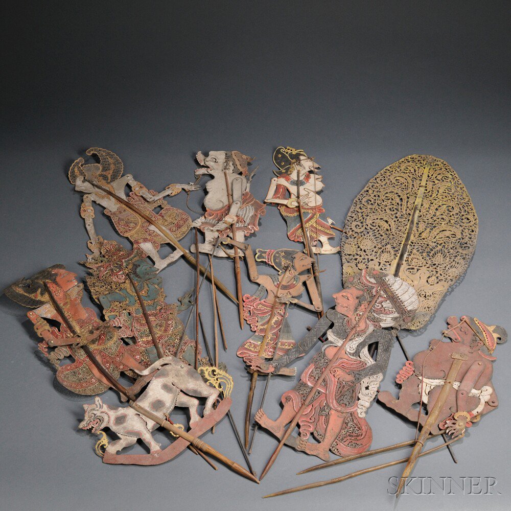 Appraisal: Ten Shadow Puppets Wayang Kulit Indonesia th century pigment on