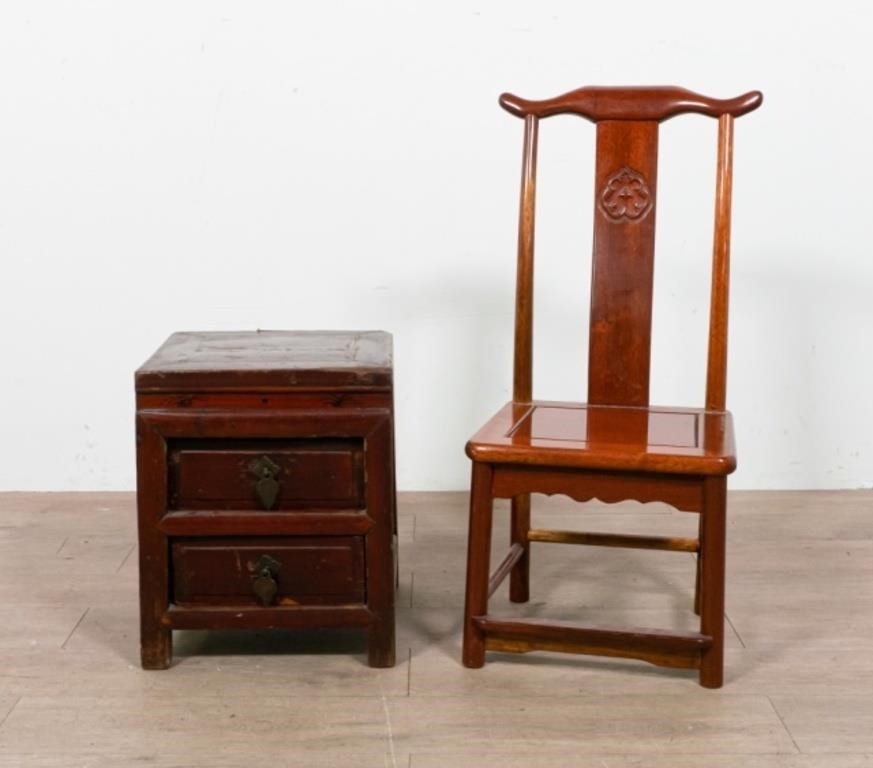 Appraisal: DIMINUTIVE CHINESE CHAIR AND NIGHTSTANDDiminutive Chinese Chair and Nightstand Diminutive