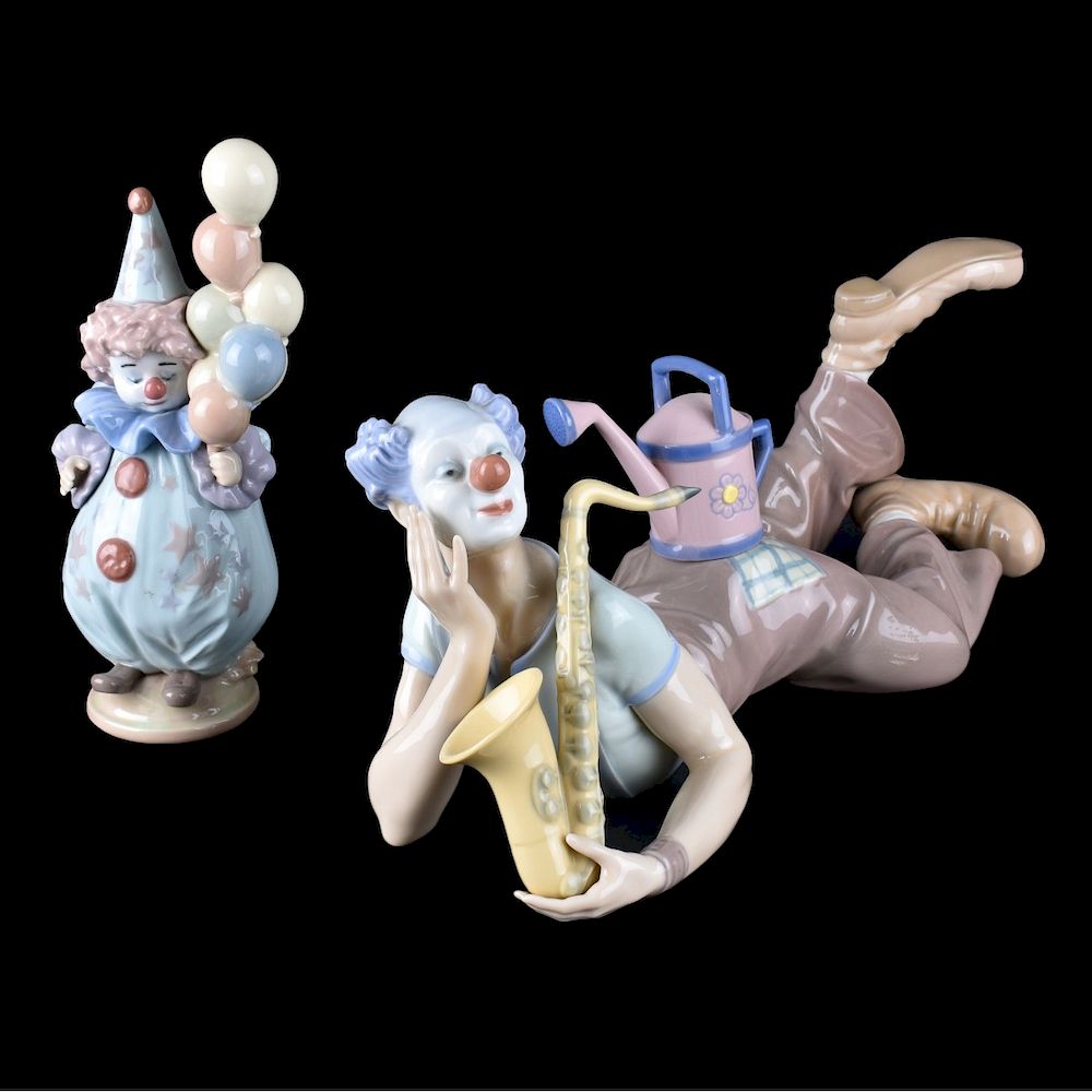 Appraisal: Two Lladro Figurines Two Lladro Porcelain Figurine Includes reclining clown