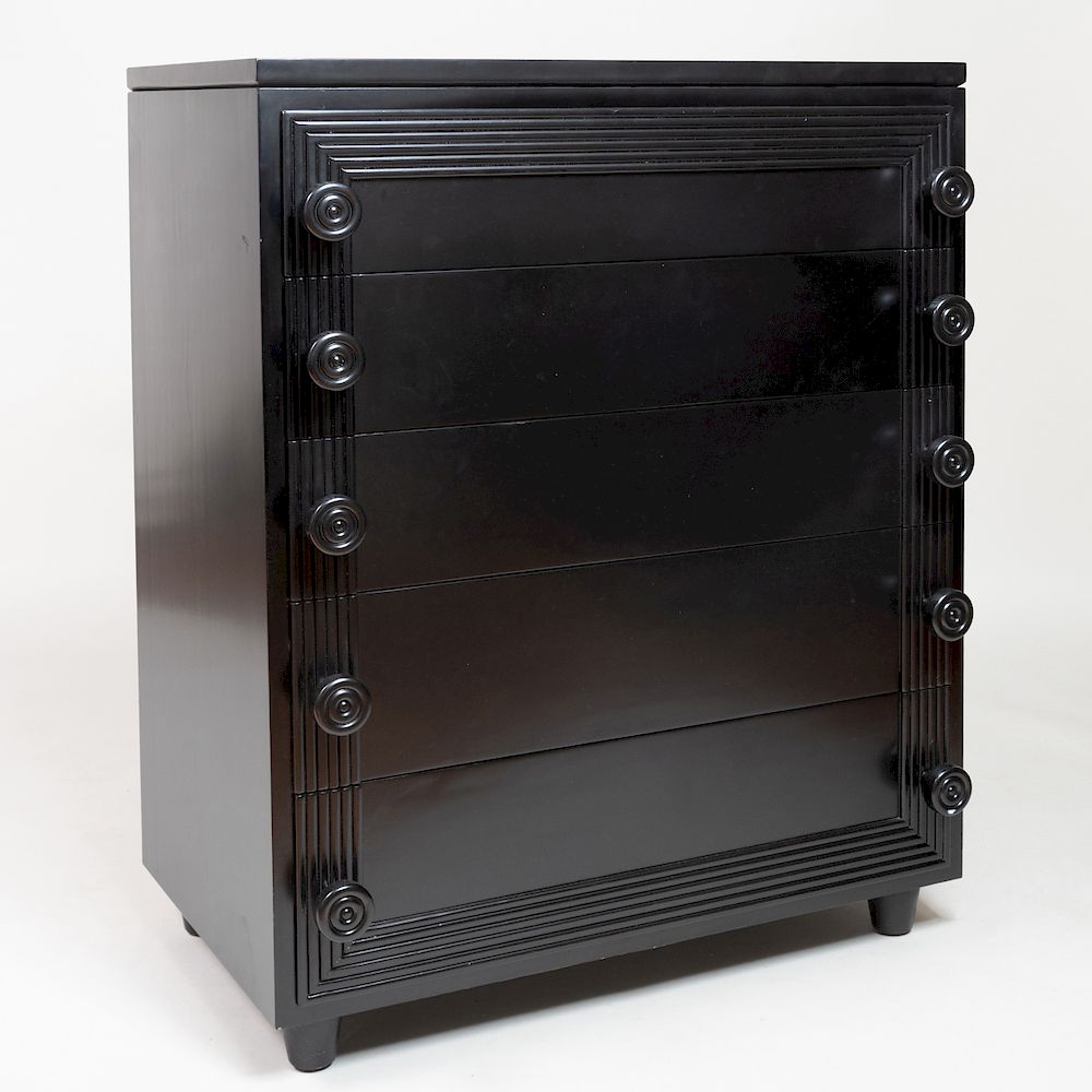 Appraisal: Bunny Williams Black Lacquer Chest of Drawers For Beeline Home