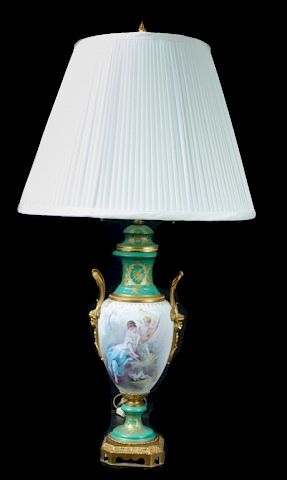 Appraisal: C Velly Sevres Porcelain Lamp Cupid Psyche C Velly hand