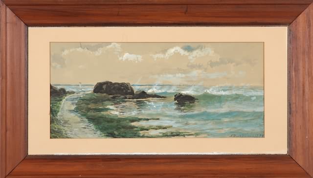 Appraisal: Rocky seascape watercolor x sight SLR Edmund D Lewis Artist