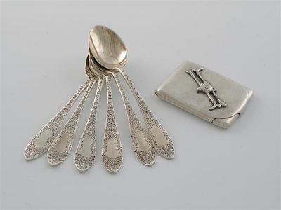 Appraisal: A set of six modern teaspoons bright engraved vacant cartouche