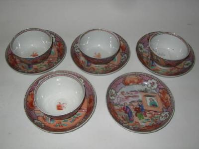 Appraisal: FOUR NEWHALL PORCELAIN TEA BOWLS C polychrome painted in the