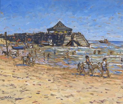 Appraisal: Blaker th century Beach scene oil on board x cm