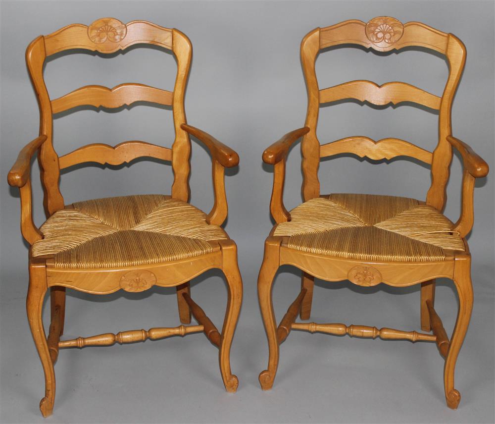 Appraisal: PAIR OF FRENCH PROVINCIAL STYLE BEECHWOOD ARM CHAIRS TOGETHER WITH