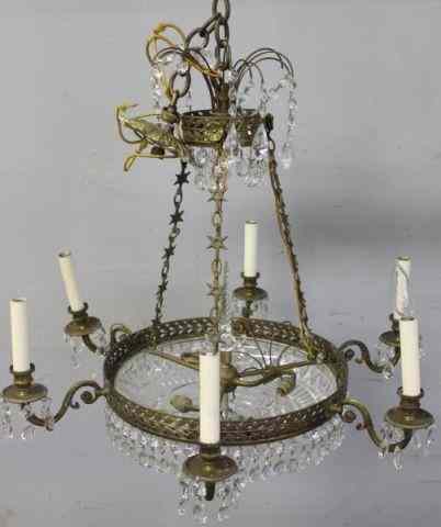 Appraisal: Antique Vintage Brass and Crystal Chandelier With alternating star chain