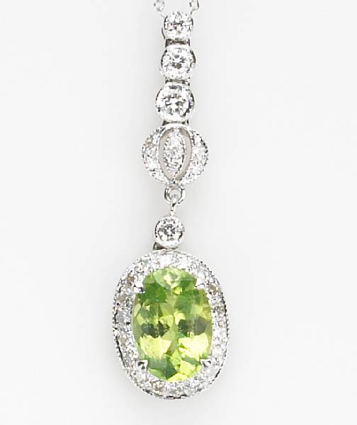 Appraisal: A peridot diamond and k white gold necklace length in