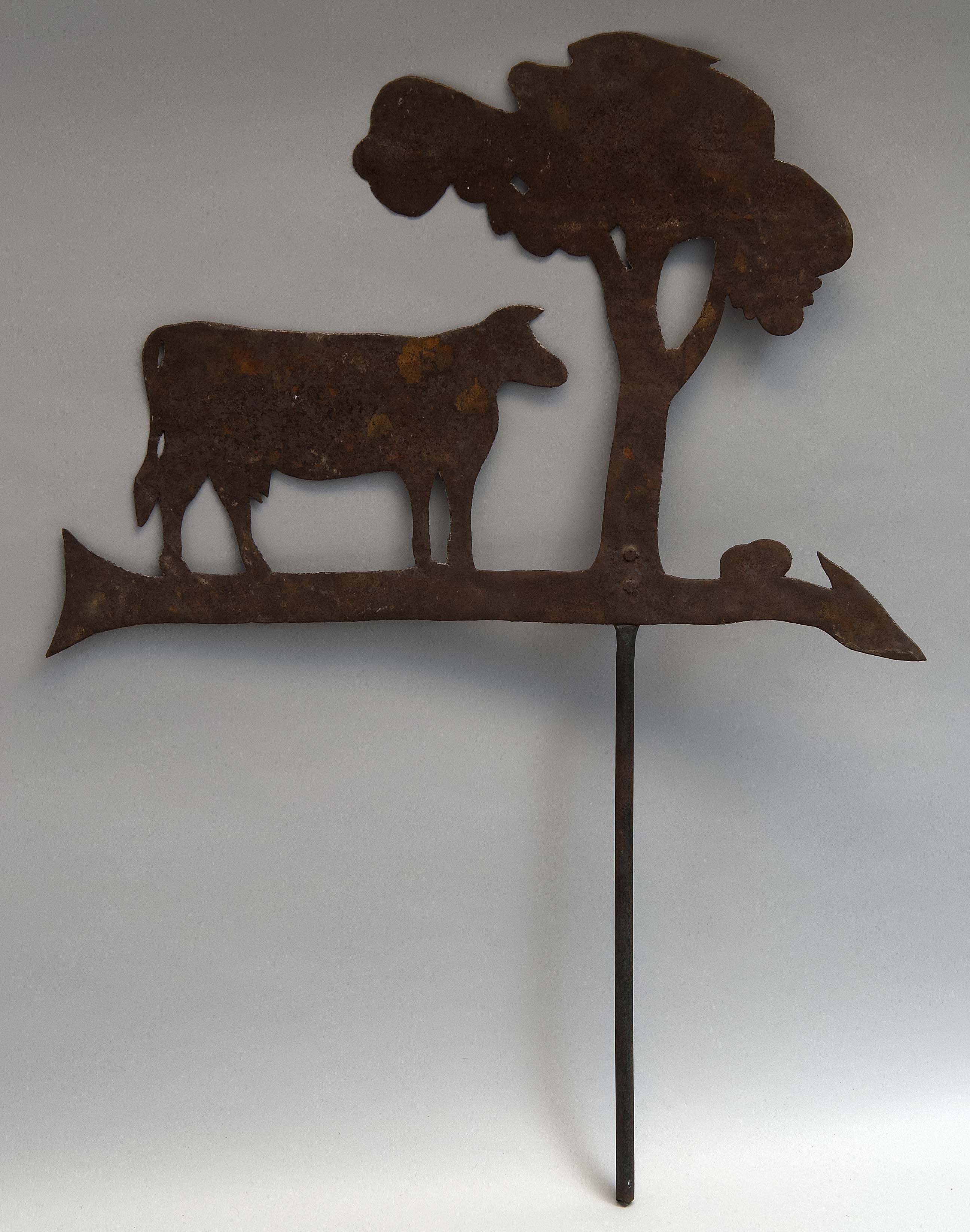 Appraisal: SHEET STEEL COW AND TREE WEATHER VANE th CenturyMounted to