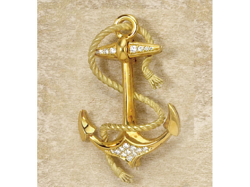 Appraisal: DIAMOND ANCHOR PENDANT BROOCH k yellow gold beautifully made pendant