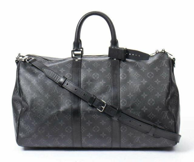 Appraisal: Louis Vuitton Eclipse Keepall Bandouliere duffle bag in black and